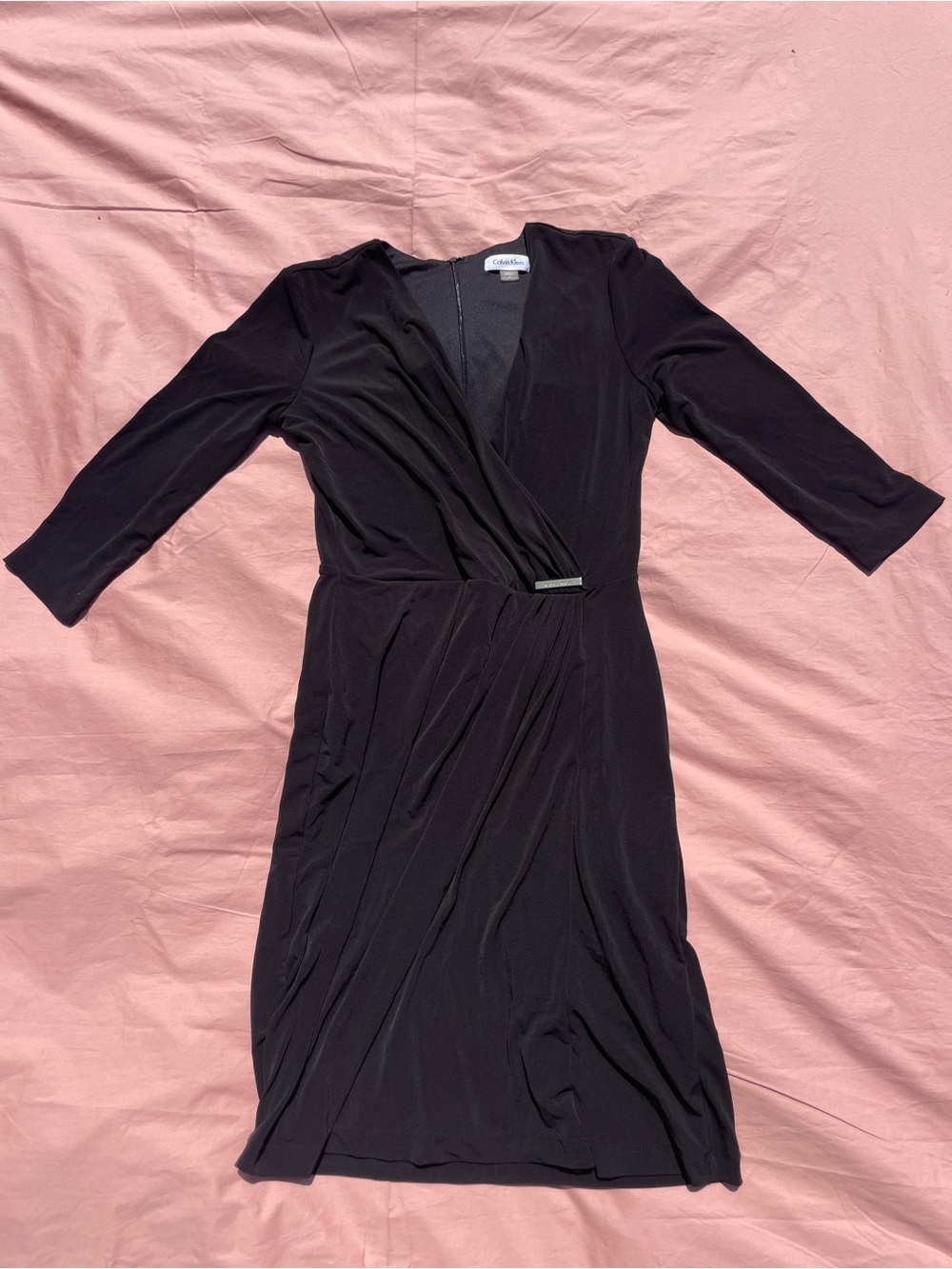 Calvin Klein Wrap Front Little Black Dress 3/4 Sleeve Size 4